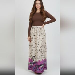 Vintage Stars And Cats Satin Maxi Skirt XS